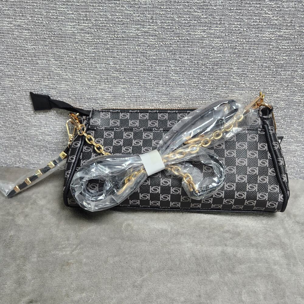 New Bebe Adela Monogram Baguette Crossbody Black E02-5307PM